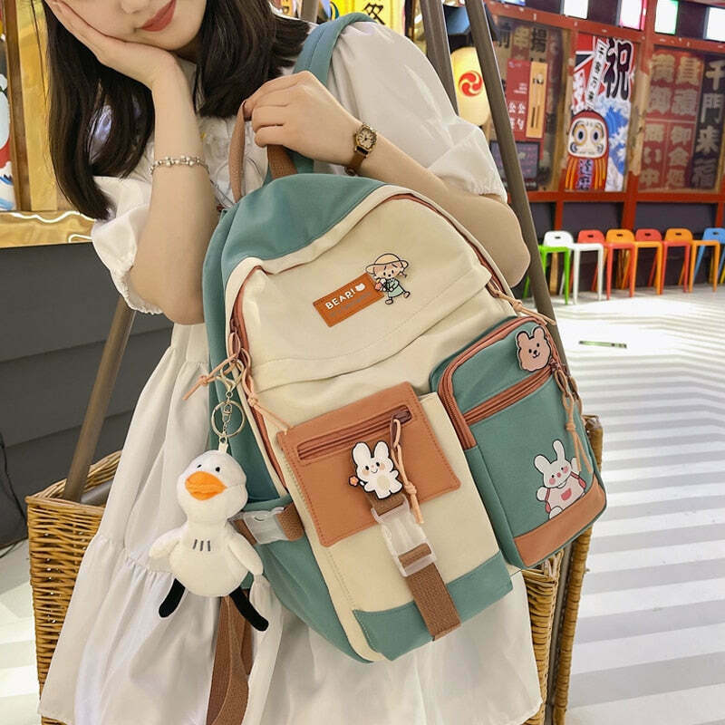 Duck Design Cute School Backpack - Y2K Fashion Aesthetic for Women with Coquette and Grunge Style Duck Design Cute School Backpack - Y2K Fashion Aesthetic for Women with Coquette and Grunge Style