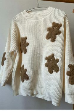 Dusty Bear Knit Pullover - Y2K Aesthetic with Grunge & Coquette Style