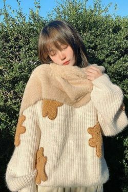 Dusty Bear Knit Pullover - Y2K Aesthetic with Grunge & Coquette Style