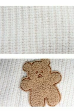 Dusty Bear Knit Pullover - Y2K Aesthetic with Grunge & Coquette Style