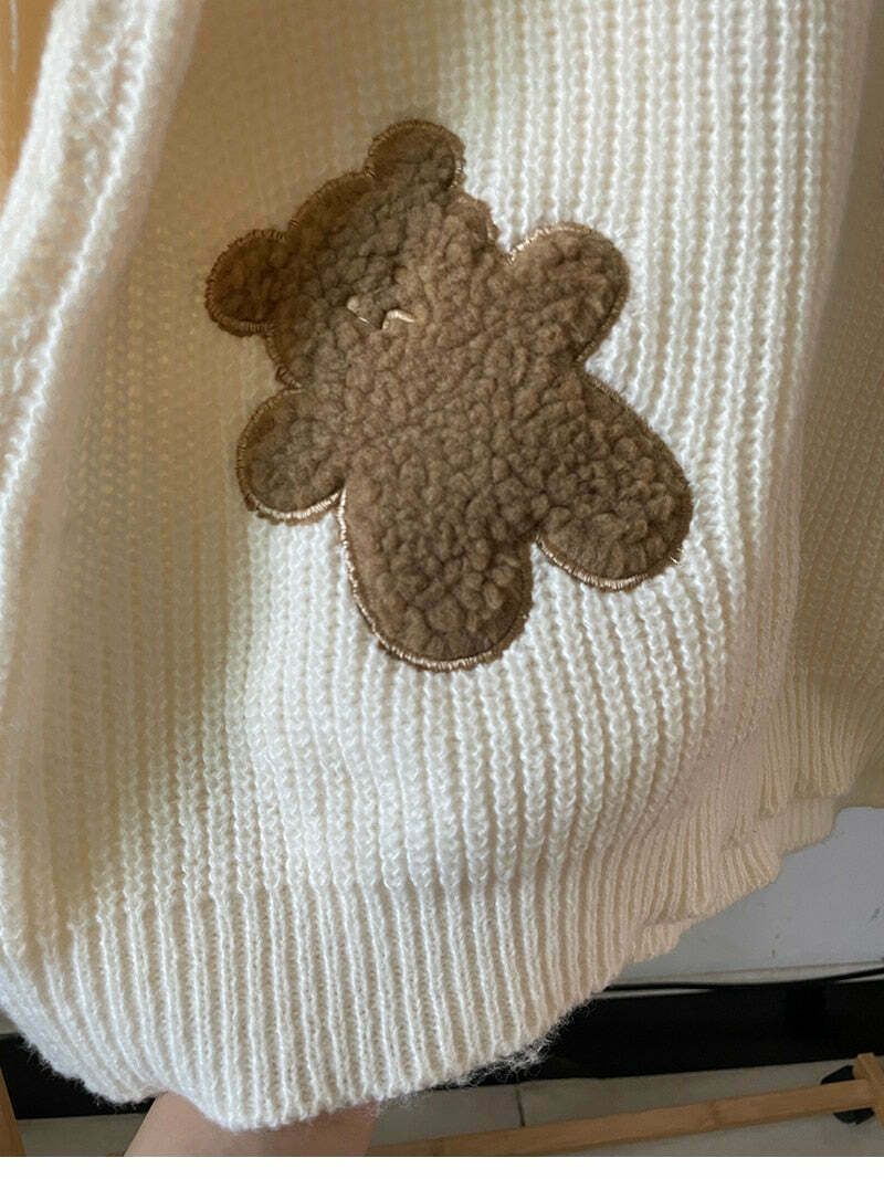 Dusty Bear Knit Pullover - Y2K Aesthetic with Grunge & Coquette Style Dusty Bear Knit Pullover - Y2K Aesthetic with Grunge & Coquette Style