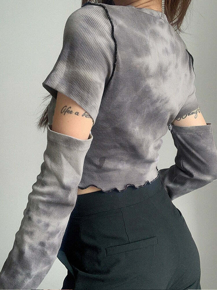 Edgy Aesthetic Gray Crop Top - Y2K Fashion, Coquette & Grunge Style, Cute Tops