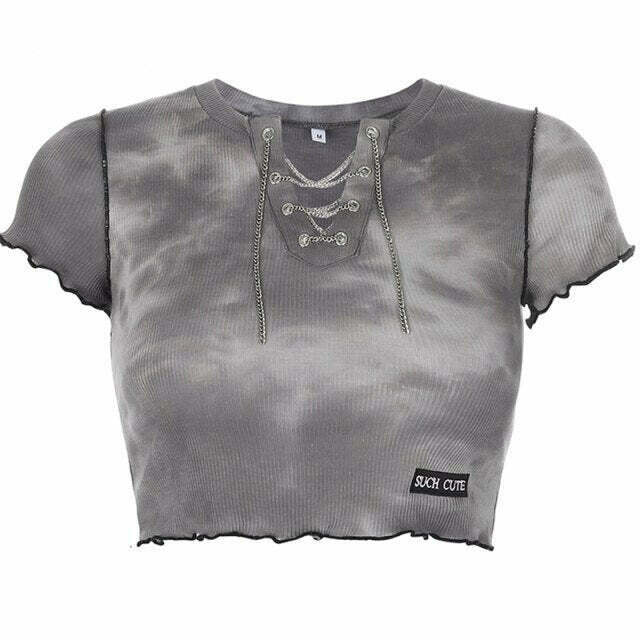 Edgy Aesthetic Gray Crop Top - Y2K Fashion, Coquette & Grunge Style, Cute Tops