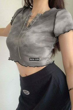 Edgy Aesthetic Gray Crop Top - Y2K Fashion, Coquette & Grunge Style, Cute Tops