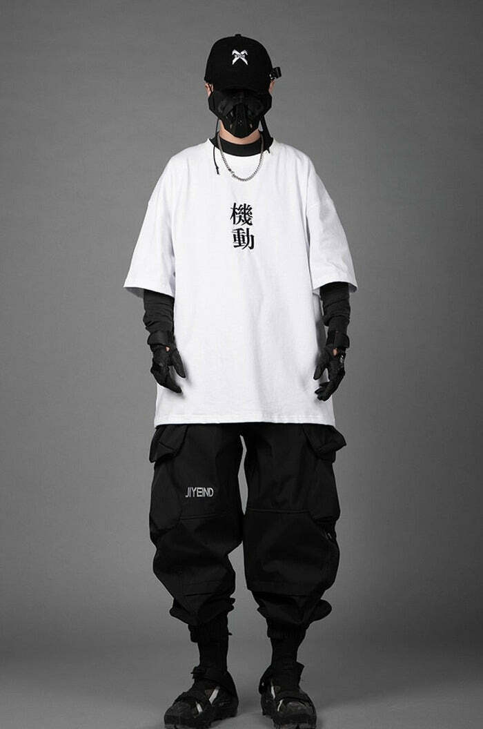 Embroidered Kanji Y2K Fashion Tee - Coquette Aesthetic Grunge Style with Pastel Goth Vibes Embroidered Kanji Y2K Fashion Tee - Coquette Aesthetic Grunge Style with Pastel Goth Vibes