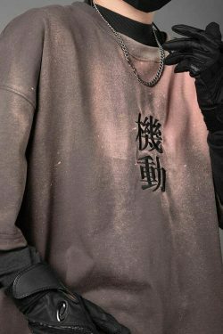 Embroidered Kanji Y2K Fashion Tee - Coquette Aesthetic Grunge Style with Pastel Goth Vibes