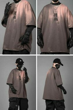 Embroidered Kanji Y2K Fashion Tee - Coquette Aesthetic Grunge Style with Pastel Goth Vibes