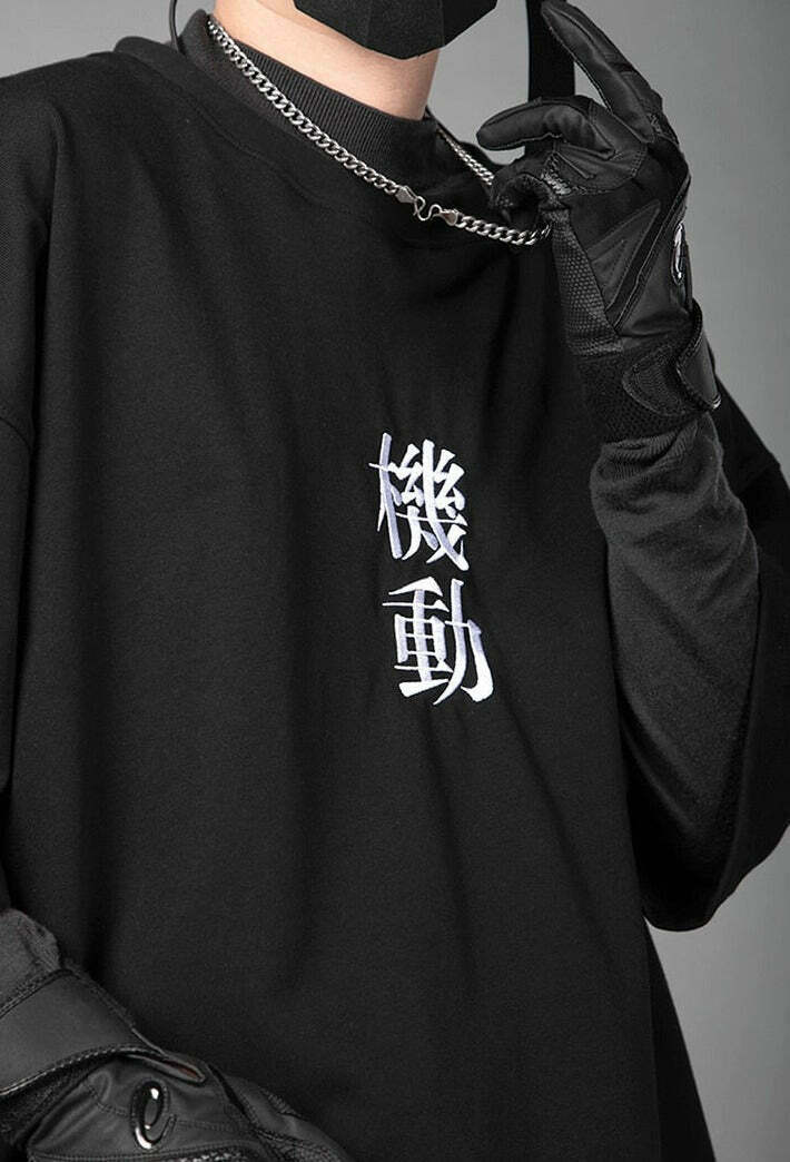 Embroidered Kanji Y2K Fashion Tee - Coquette Aesthetic Grunge Style with Pastel Goth Vibes Embroidered Kanji Y2K Fashion Tee - Coquette Aesthetic Grunge Style with Pastel Goth Vibes