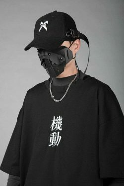 Embroidered Kanji Y2K Fashion Tee - Coquette Aesthetic Grunge Style with Pastel Goth Vibes