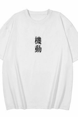 Embroidered Kanji Y2K Fashion Tee - Coquette Aesthetic Grunge Style with Pastel Goth Vibes