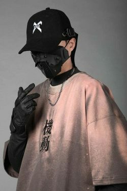 Embroidered Kanji Y2K Fashion Tee - Coquette Aesthetic Grunge Style with Pastel Goth Vibes