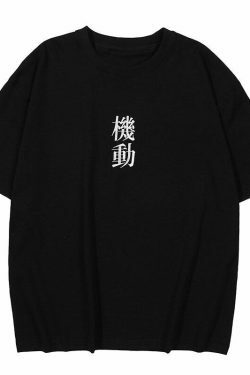 Embroidered Kanji Y2K Fashion Tee - Coquette Aesthetic Grunge Style with Pastel Goth Vibes