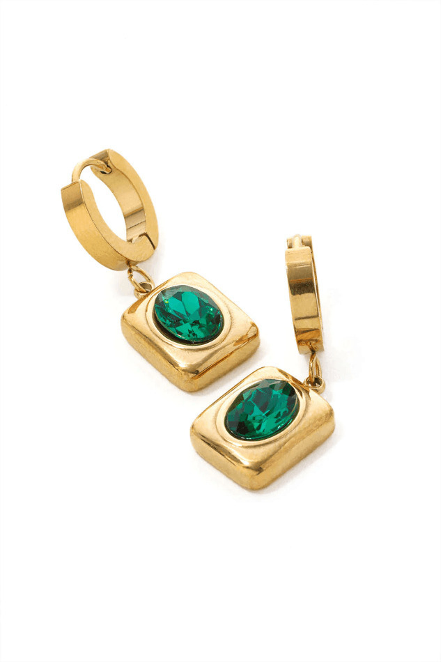 Emerald Square Drop Earrings - Y2K Fashion Jewelry for Women with Coquette Aesthetic & Grunge Style Emerald Square Drop Earrings - Y2K Fashion Jewelry for Women with Coquette Aesthetic & Grunge Style