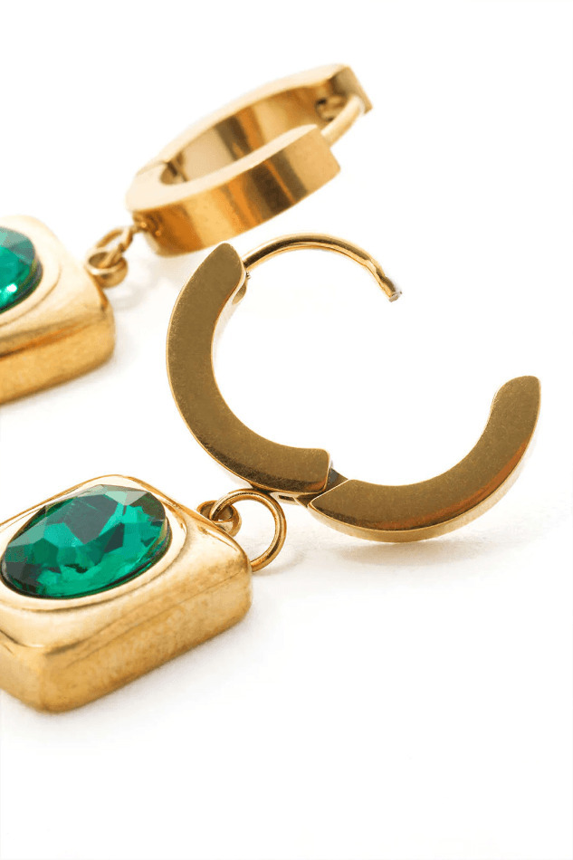 Emerald Square Drop Earrings - Y2K Fashion Jewelry for Women with Coquette Aesthetic & Grunge Style Emerald Square Drop Earrings - Y2K Fashion Jewelry for Women with Coquette Aesthetic & Grunge Style