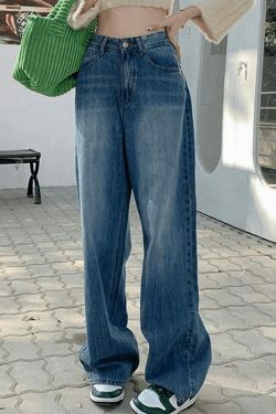 Faded Denim Baggy Boyfriend Jeans - Y2K Fashion Staple for Women's Coquette Aesthetic