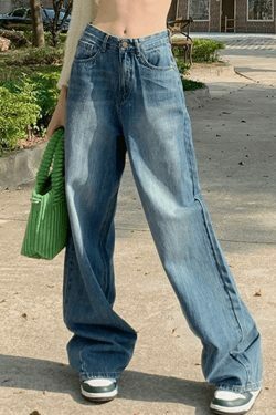 Faded Denim Baggy Boyfriend Jeans - Y2K Fashion Staple for Women's Coquette Aesthetic