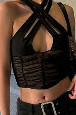 Fairy Grunge Halter Crop Top - Y2K Aesthetic Fashion - Coquette Style - Cute & Edgy