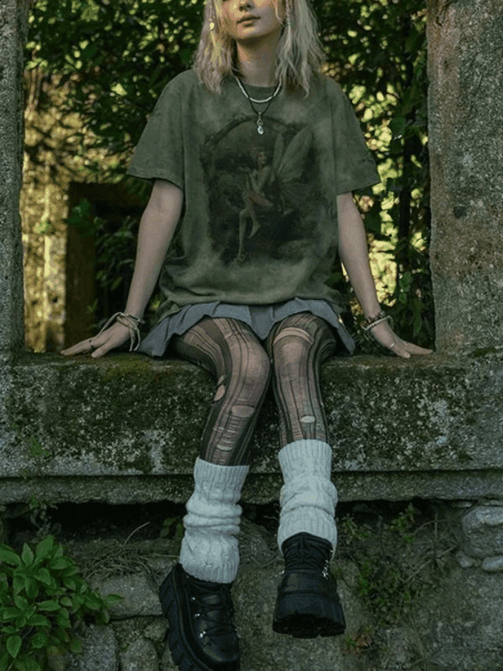 Fairy Print Tie Dye Grunge Tee - Y2K Aesthetic Women's Fashion Fairy Print Tie Dye Grunge Tee - Y2K Aesthetic Women's Fashion