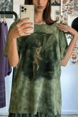 Fairy Print Tie Dye Grunge Tee - Y2K Aesthetic Women's Fashion