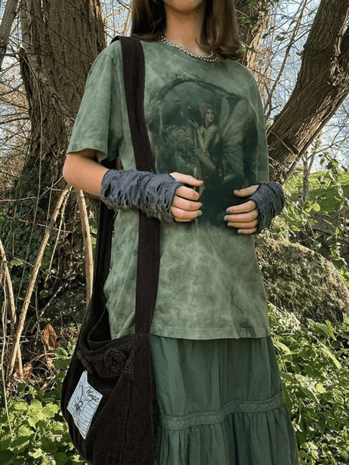 Fairy Print Tie Dye Grunge Tee - Y2K Aesthetic Women's Fashion Fairy Print Tie Dye Grunge Tee - Y2K Aesthetic Women's Fashion