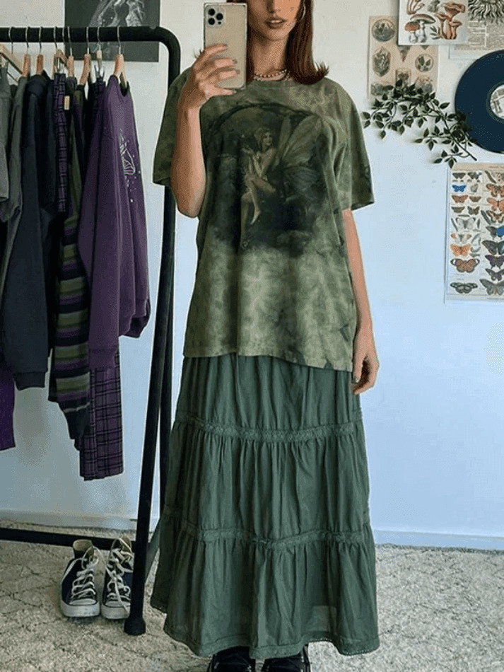 Fairy Print Tie Dye Grunge Tee - Y2K Aesthetic Women's Fashion Fairy Print Tie Dye Grunge Tee - Y2K Aesthetic Women's Fashion