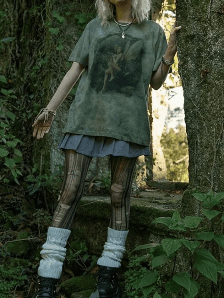 Fairy Print Tie Dye Grunge Tee - Y2K Aesthetic Women's Fashion Fairy Print Tie Dye Grunge Tee - Y2K Aesthetic Women's Fashion