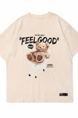 Feel Good Teddy Bear Graphic Tee - Y2K Fashion Coquette Aesthetic Grunge Style Cute Tops