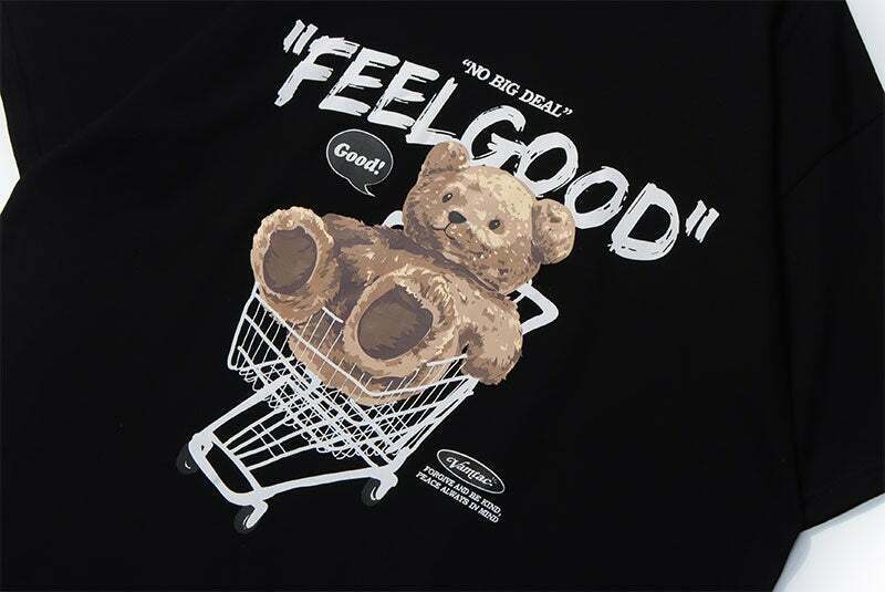 Feel Good Teddy Bear Graphic Tee - Y2K Fashion Coquette Aesthetic Grunge Style Cute Tops