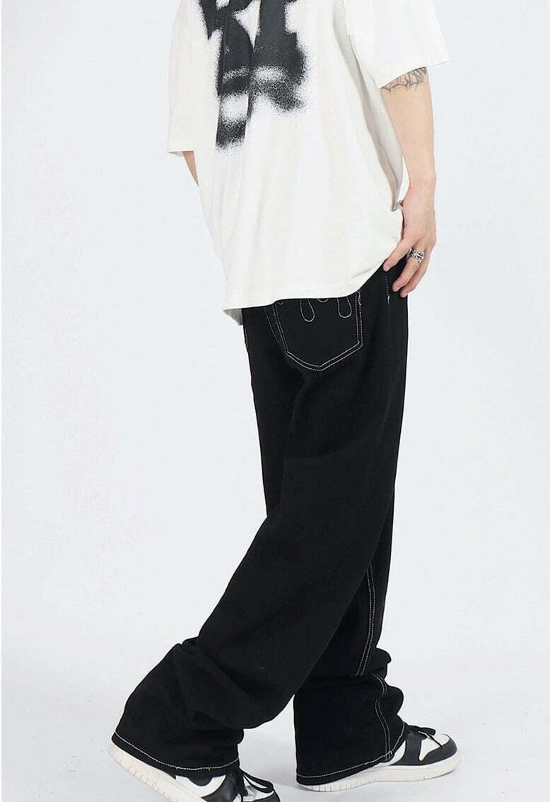 Flame Stitch Jeans: Y2K Fashion Statement with Coquette Aesthetic and Grunge Style Flame Stitch Jeans: Y2K Fashion Statement with Coquette Aesthetic and Grunge Style