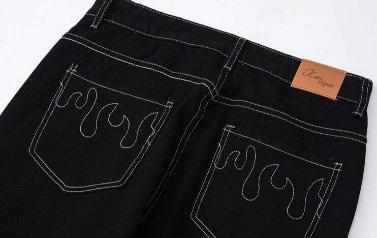 Flame Stitch Jeans: Y2K Fashion Statement with Coquette Aesthetic and Grunge Style Flame Stitch Jeans: Y2K Fashion Statement with Coquette Aesthetic and Grunge Style