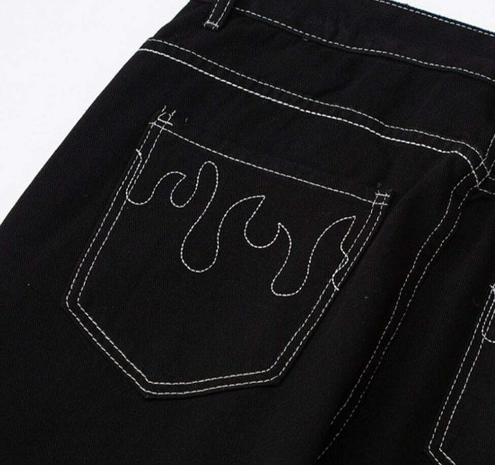Flame Stitch Jeans: Y2K Fashion Statement with Coquette Aesthetic and Grunge Style Flame Stitch Jeans: Y2K Fashion Statement with Coquette Aesthetic and Grunge Style