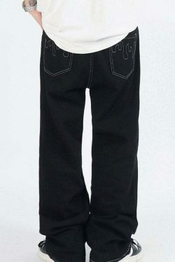 Flame Stitch Jeans: Y2K Fashion Statement with Coquette Aesthetic and Grunge Style