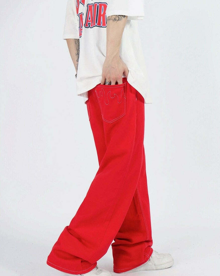 Flame Stitch Jeans: Y2K Fashion Statement with Coquette Aesthetic and Grunge Style Flame Stitch Jeans: Y2K Fashion Statement with Coquette Aesthetic and Grunge Style