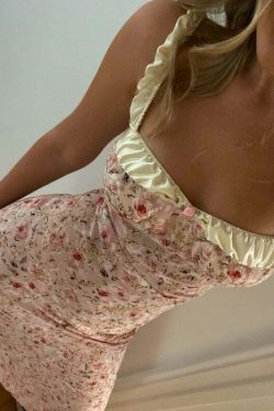 Flamingo Pink Floral Elegance Y2K Dress - Coquette Aesthetic for Women's Fashion