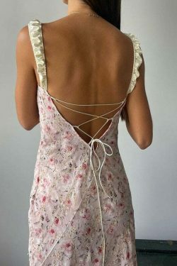 Flamingo Pink Floral Elegance Y2K Dress - Coquette Aesthetic for Women's Fashion