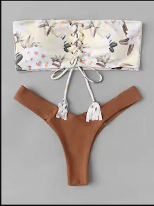 Floral Bandeau Lace-up Bikini Set - Y2K Fashion Swimwear with Coquette & Grunge Aesthetic