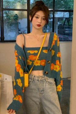 Floral Camisole Top & Cardigan Set - Y2K Fashion Aesthetic for Women - Coquette & Grunge Style