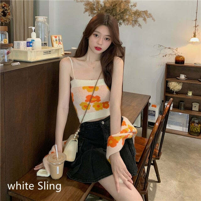 Floral Camisole Top & Cardigan Set - Y2K Fashion Aesthetic for Women - Coquette & Grunge Style