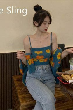 Floral Camisole Top & Cardigan Set - Y2K Fashion Aesthetic for Women - Coquette & Grunge Style