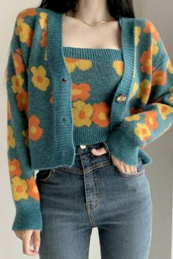 Floral Camisole Top & Cardigan Set - Y2K Fashion Aesthetic for Women - Coquette & Grunge Style