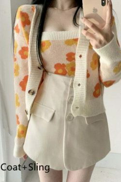 Floral Camisole Top & Cardigan Set - Y2K Fashion Aesthetic for Women - Coquette & Grunge Style