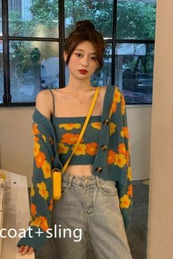 Floral Camisole Top & Cardigan Set - Y2K Fashion Aesthetic for Women - Coquette & Grunge Style