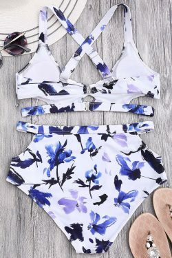 Floral Cut Out Bandage High Waist Bikini - Y2K Fashion Swimwear for Women