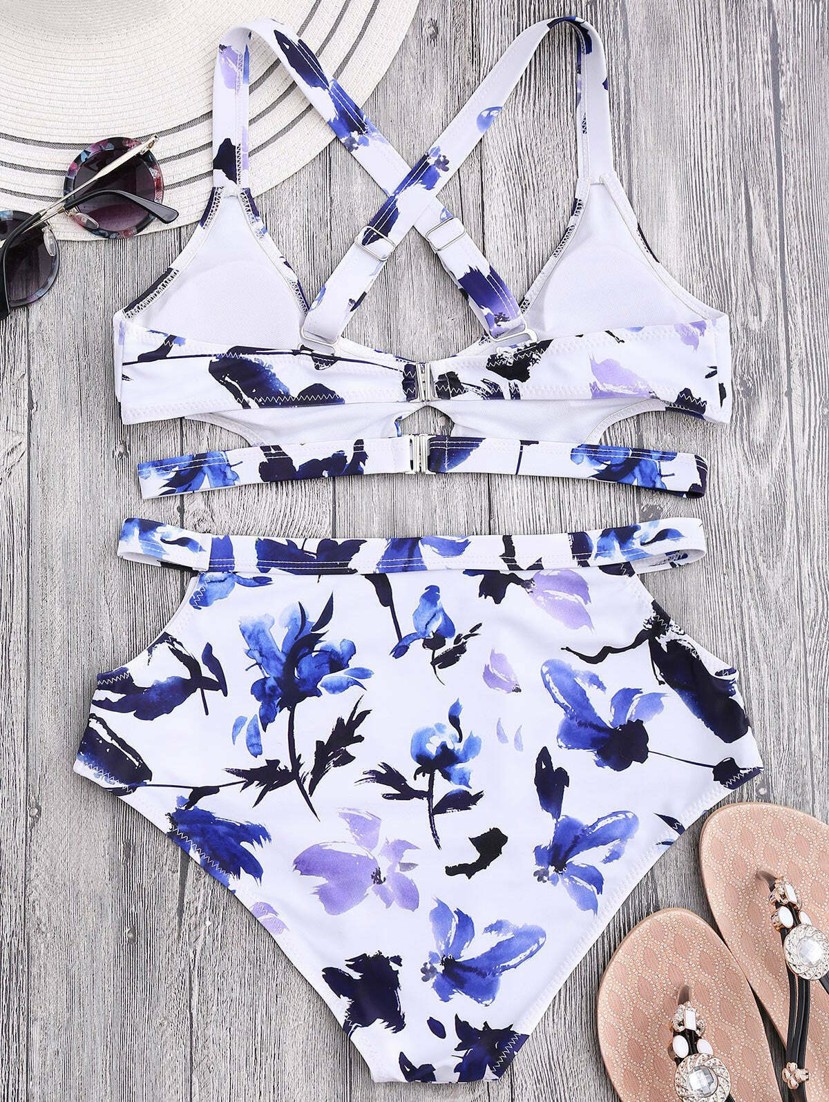 Floral Cut Out Bandage High Waist Bikini - Y2K Fashion Swimwear for Women Floral Cut Out Bandage High Waist Bikini - Y2K Fashion Swimwear for Women