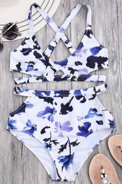 Floral Cut Out Bandage High Waist Bikini - Y2K Fashion Swimwear for Women