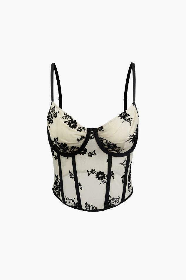 Floral Embroidered V-neck Corset Top - Y2K Fashion Aesthetic with Coquette Style and Grunge Vibes Floral Embroidered V-neck Corset Top - Y2K Fashion Aesthetic with Coquette Style and Grunge Vibes