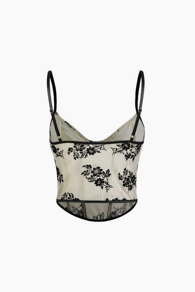 Floral Embroidered V-neck Corset Top - Y2K Fashion Aesthetic with Coquette Style and Grunge Vibes Floral Embroidered V-neck Corset Top - Y2K Fashion Aesthetic with Coquette Style and Grunge Vibes