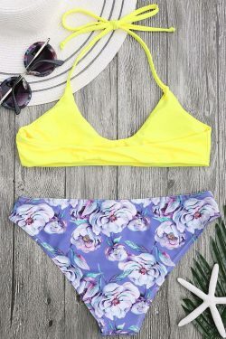 Floral Halter Bra & Swim Bottoms Set - Y2K Fashion Coquette Aesthetic