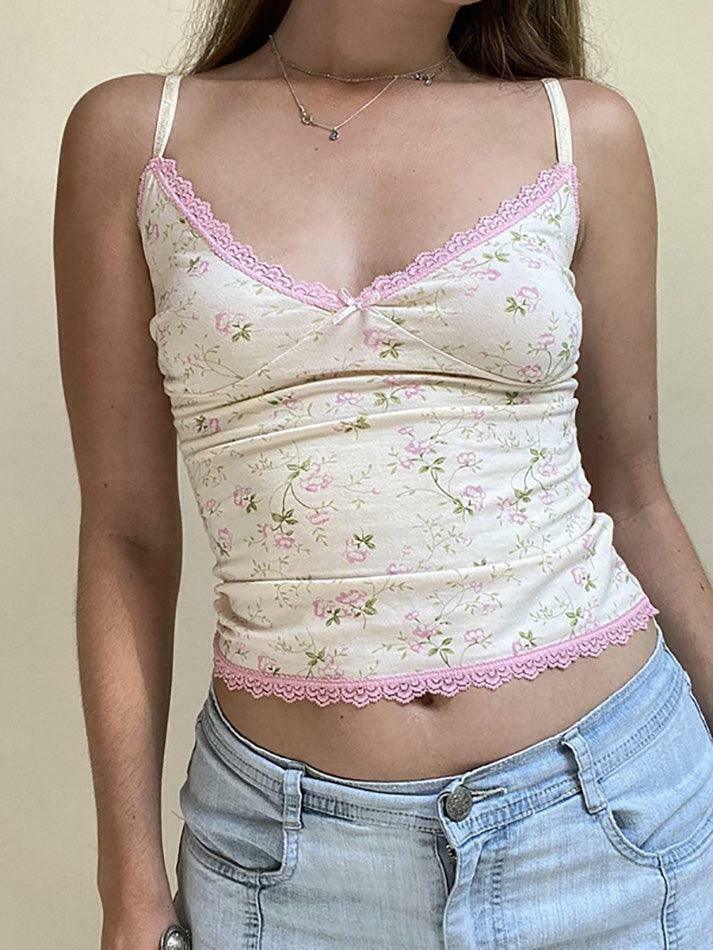 Floral Lace Edge Patchwork Camisole - Y2K Fashion Aesthetic Top for Women