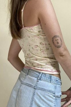 Floral Lace Edge Patchwork Camisole - Y2K Fashion Aesthetic Top for Women